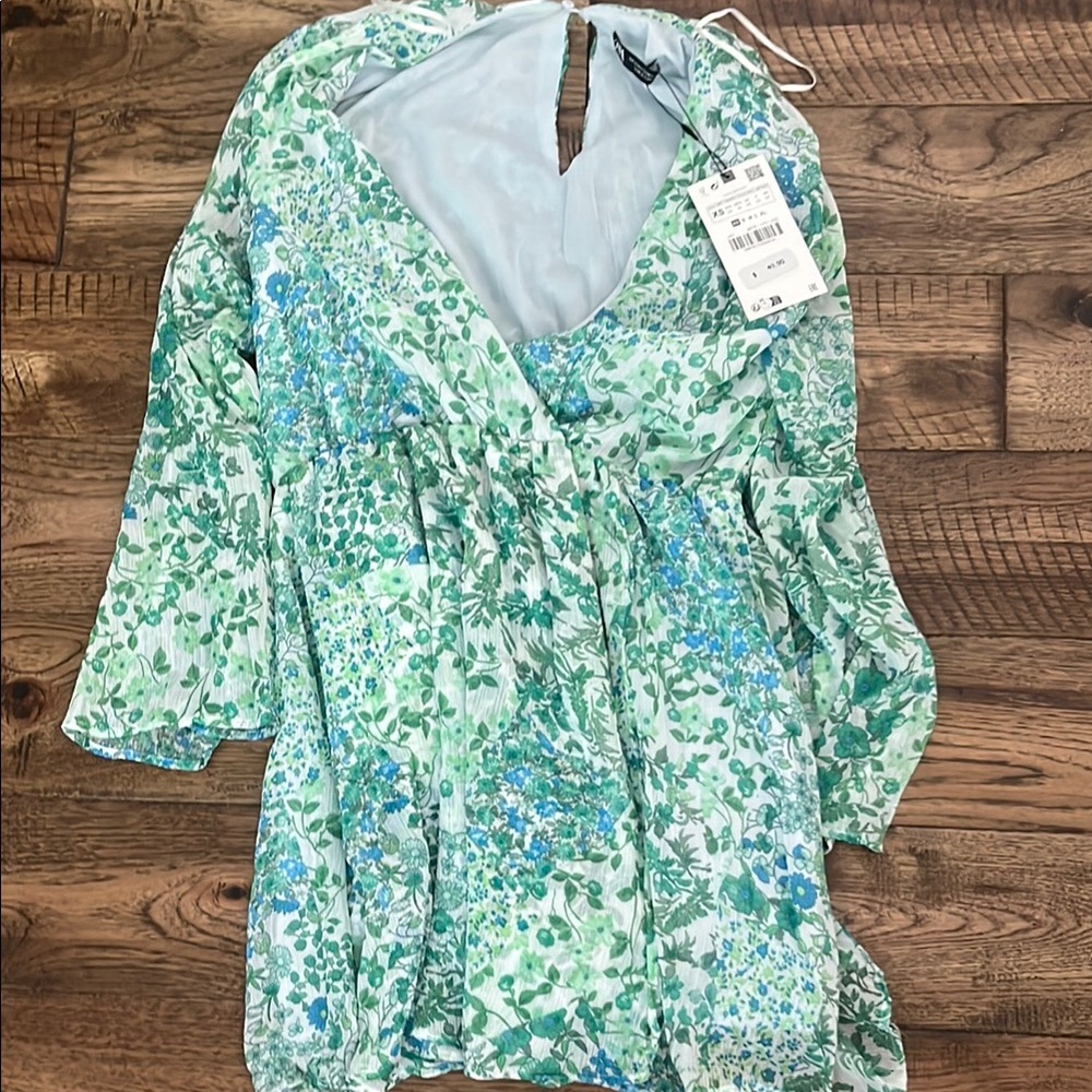 Zara Blue Green Bell Sleeve Wrap Sundress